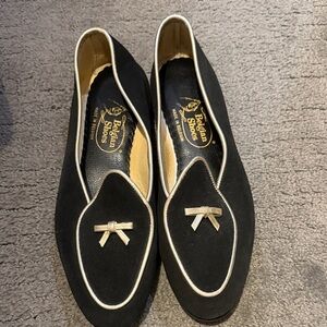 Belgian shoes Black Loafers with gold trim